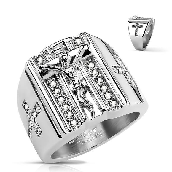 CZ Pave Cross Sides and Jesus on the Cross Stainless Steel Ring size 11 - Picture 1 of 2